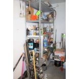(5) Shelving Units with Contents; Hose Reels, Abrasives, Electrical, Paint, And More