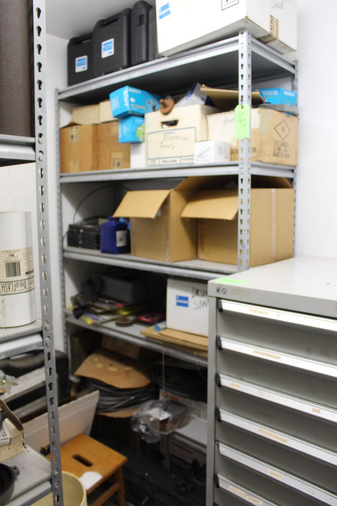 (5) Shelving Units with Contents; Hose Reels, Abrasives, Electrical, Paint, And More - Image 4 of 8