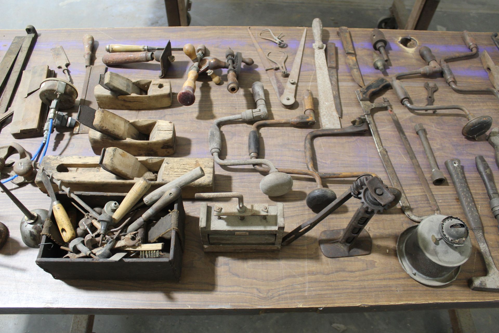 Large Lot Assort. Vintage Tools with Rolling Shop-Made Work Table - Image 3 of 4