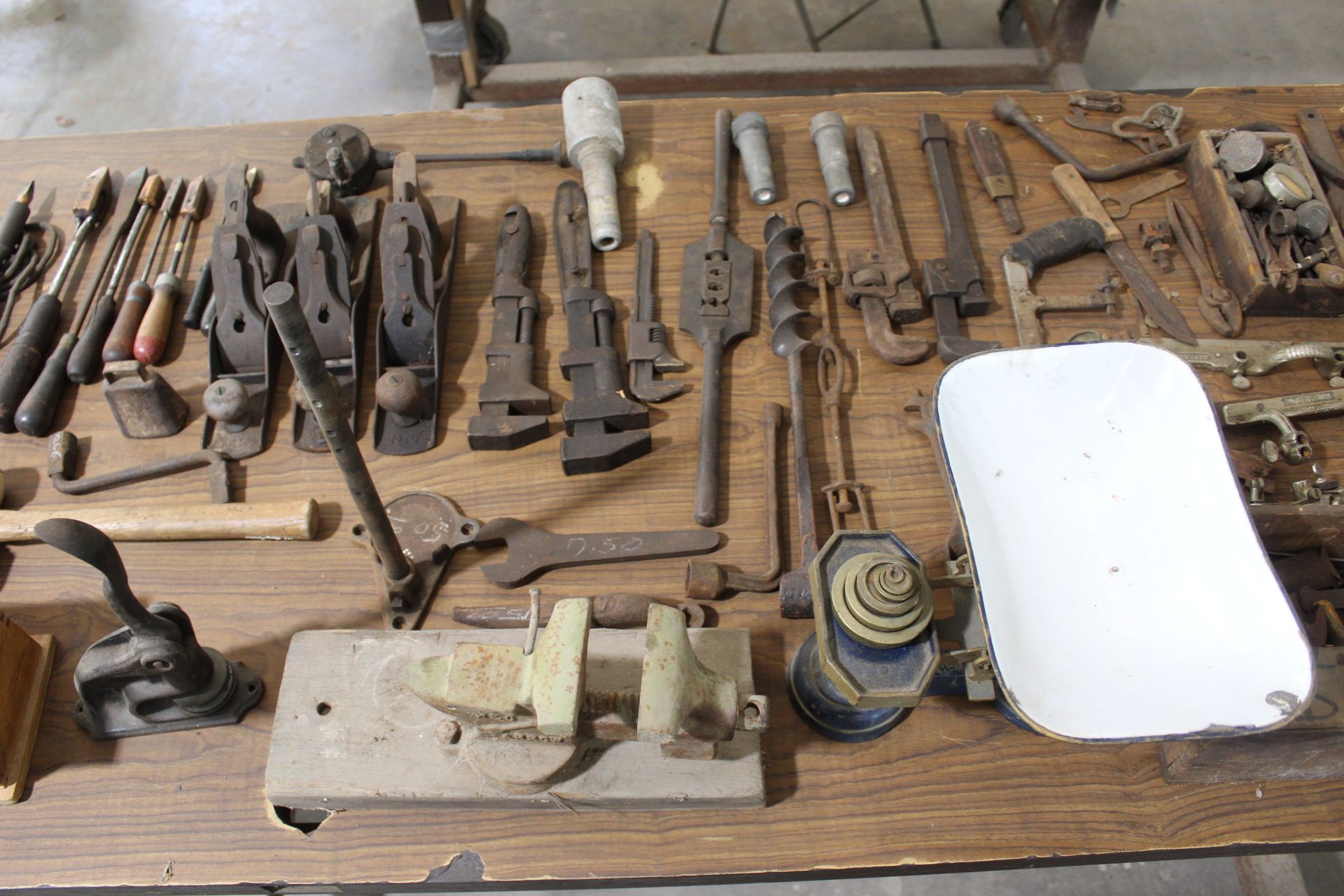 Large Lot Assort. Vintage Tools with Rolling Shop-Made Work Table - Image 3 of 4