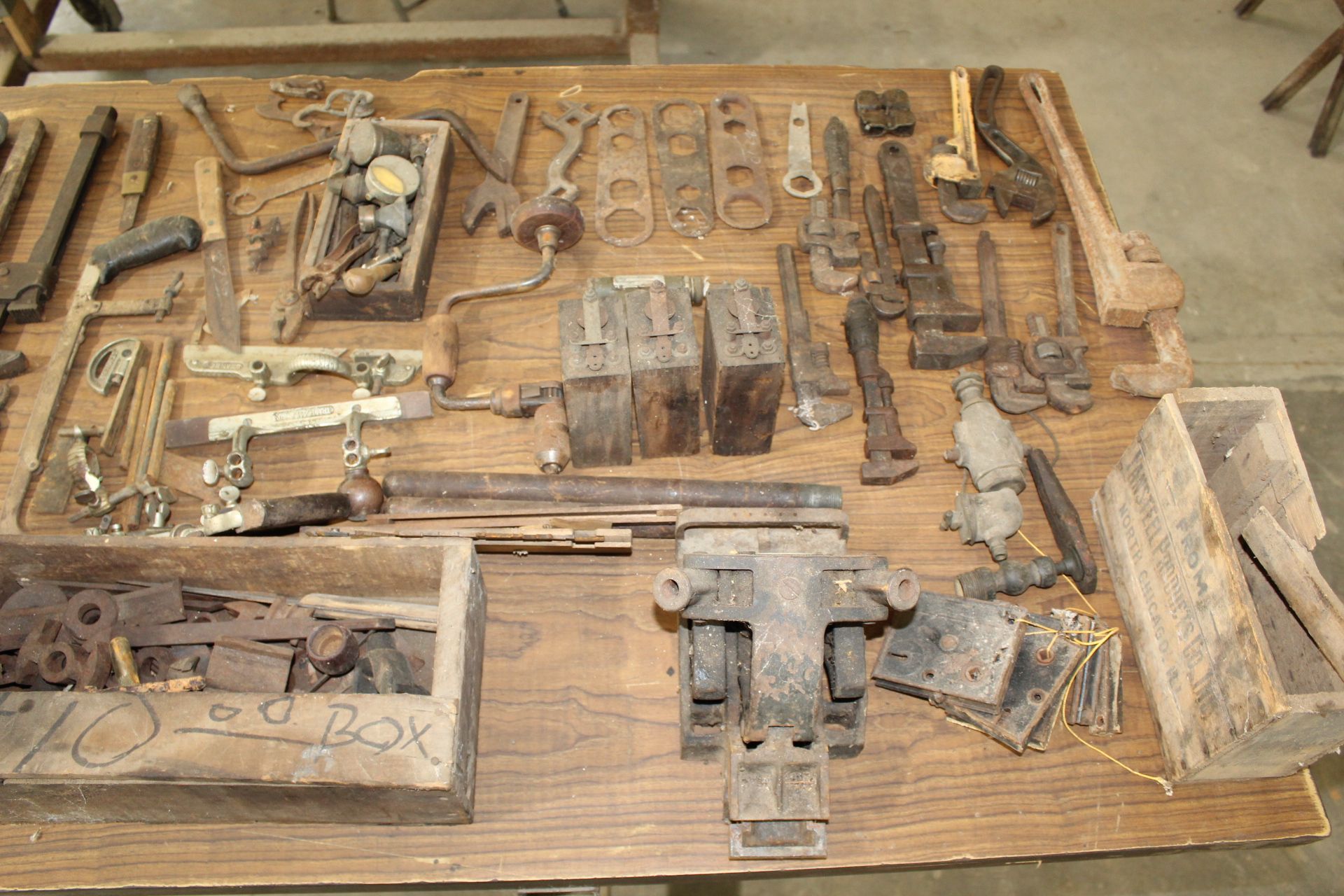 Large Lot Assort. Vintage Tools with Rolling Shop-Made Work Table - Image 2 of 4