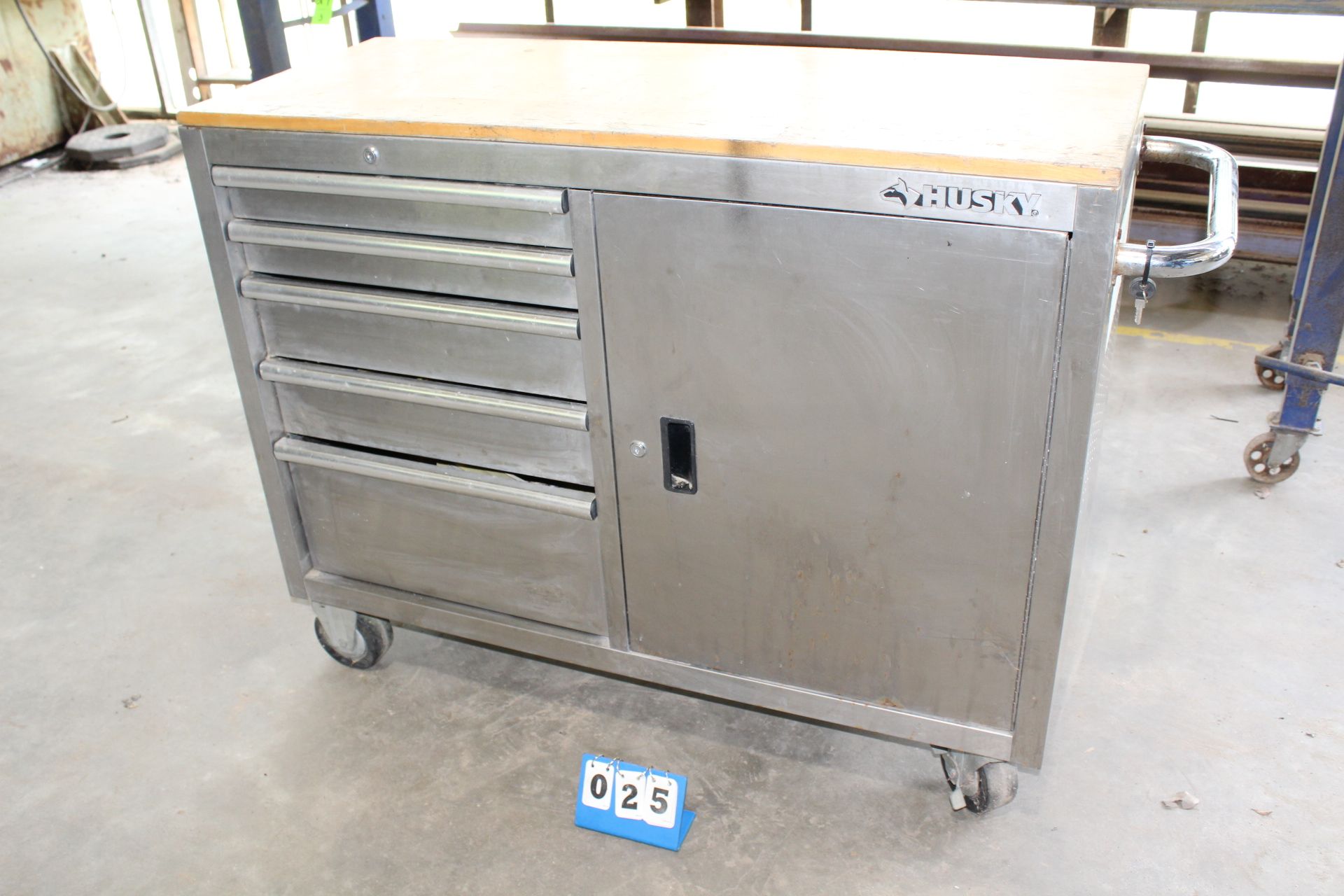 Husky Metal Tool Cabinet on Casters, Approx. 46"L x 18"D x 37"H, with Contents
