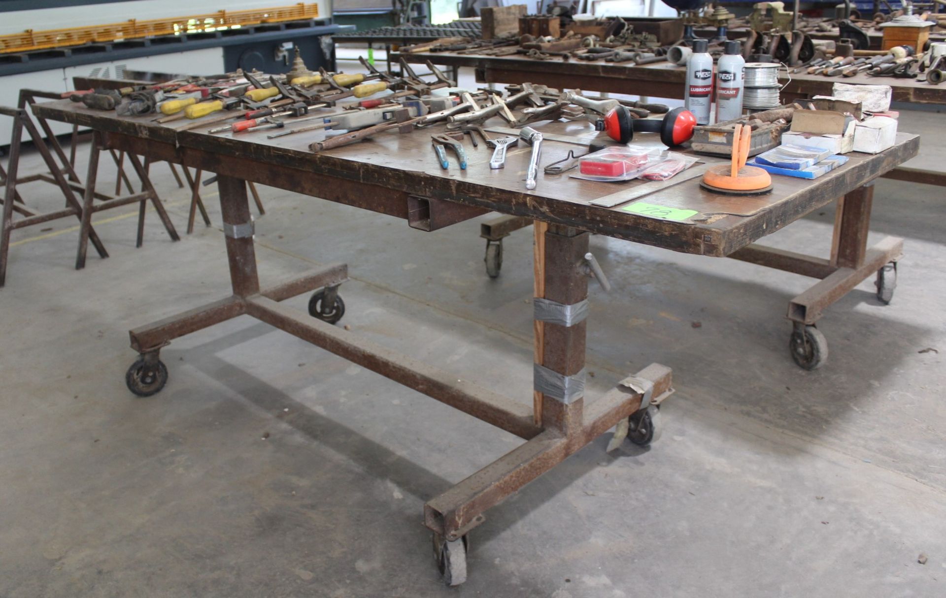 Large Lot Assort. Tools with Rolling Shop-Made Work Table
