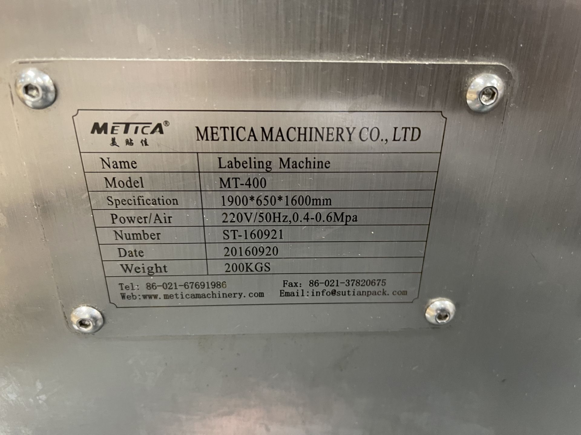 Metica horizontal labelling machine | Model: MT400 | YOM: 2016 - Image 3 of 4