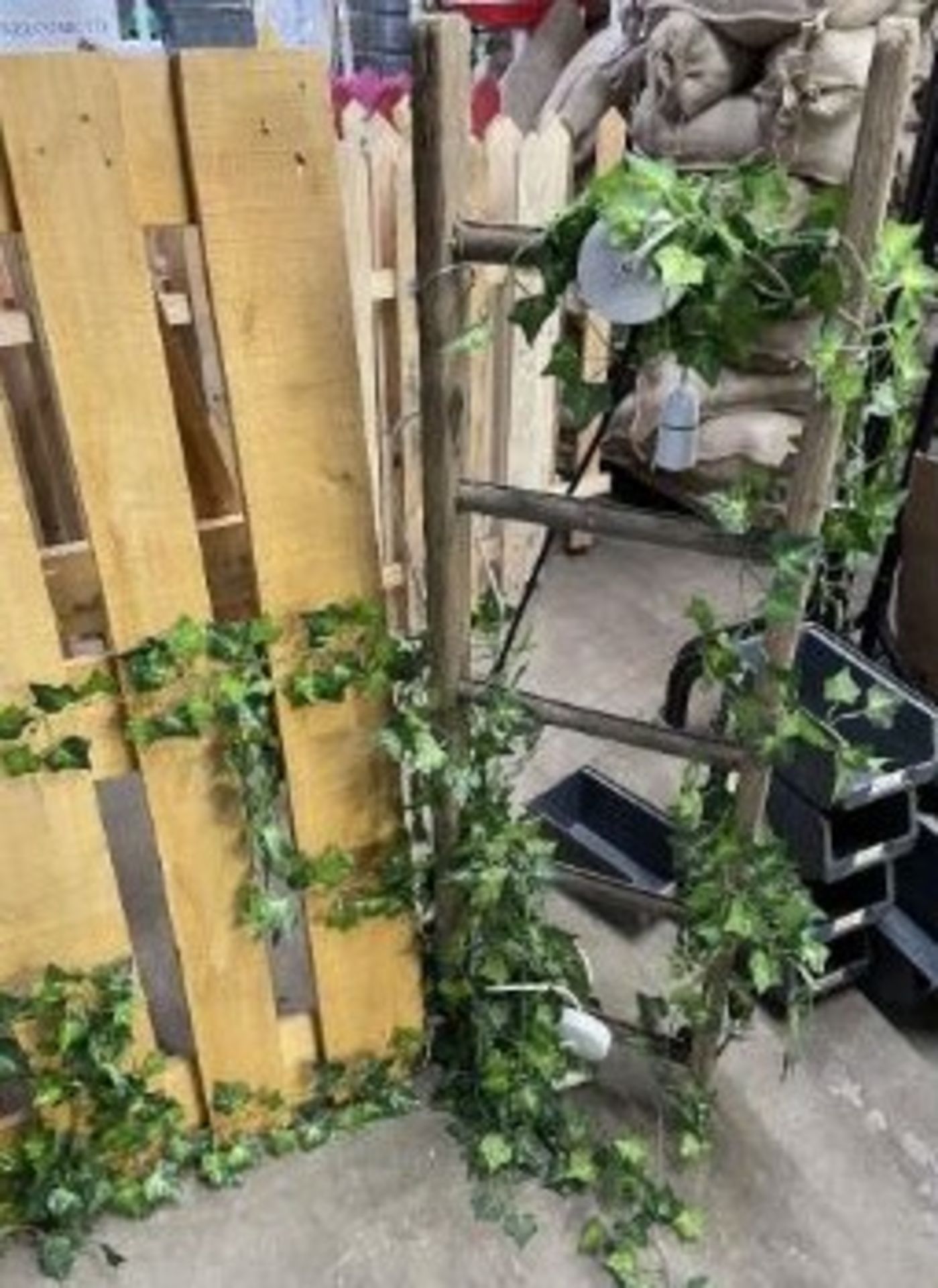 A-Frame Pallet & Ladder Lighting Prop Dressed in Faux Ivy - Image 2 of 4