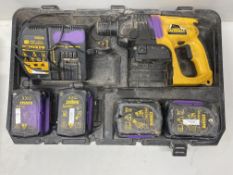 DeWalt SDS Hammer Drill With 4 x Various DeWalt Batteries & Battery Charger As Seen In Photos