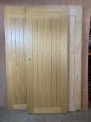 3 x Oak Grid Pattern Doors w/ Pre-Cut Hinge & Handle Profiles As Per Description