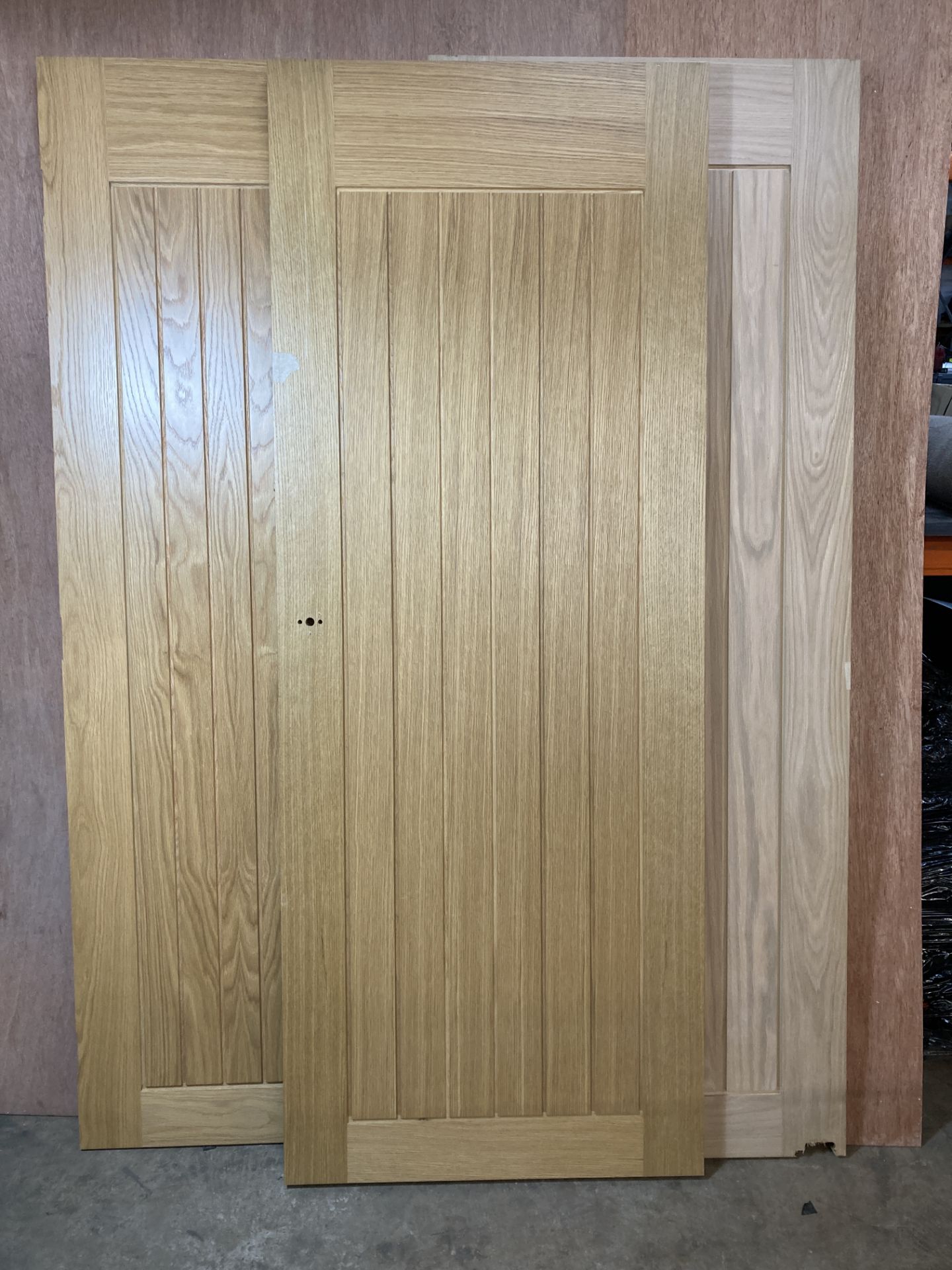 3 x Oak Grid Pattern Doors w/ Pre-Cut Hinge & Handle Profiles As Per Description