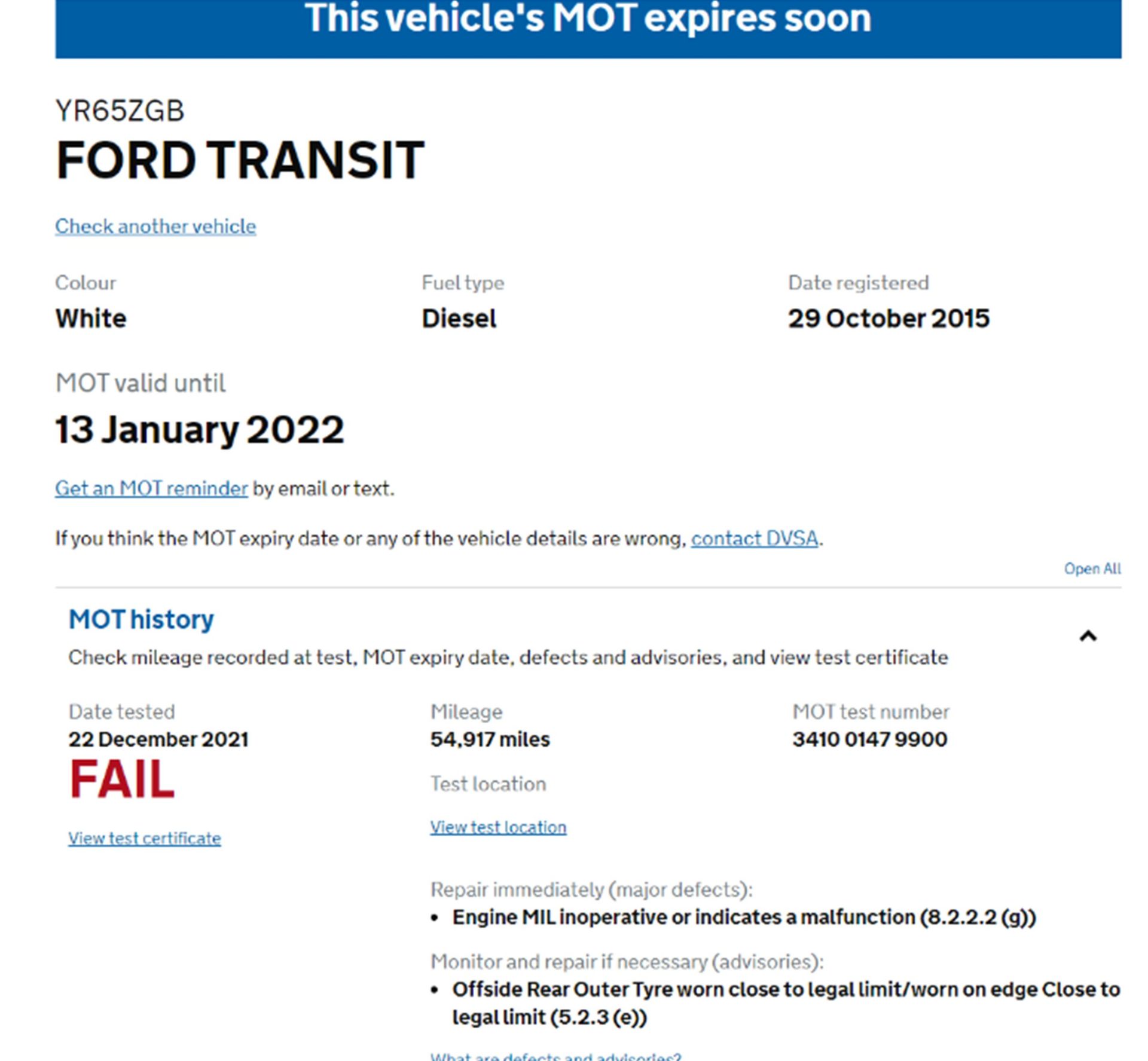 White Ford Transit 350 Luton Van with Tail lift| Reg: YR65 ZGB | Mileage: 54918 |** Failed MOT 22/12 - Image 15 of 15