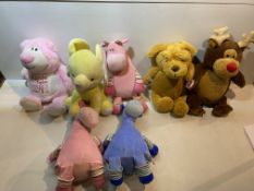 7 x Various Coloured Kids Soft Teddys As Picutred