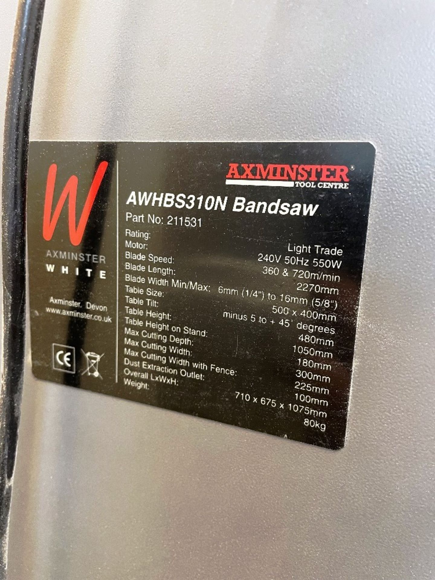 Axminster AWHBS310N Bandsaw w/ Base - Image 2 of 6