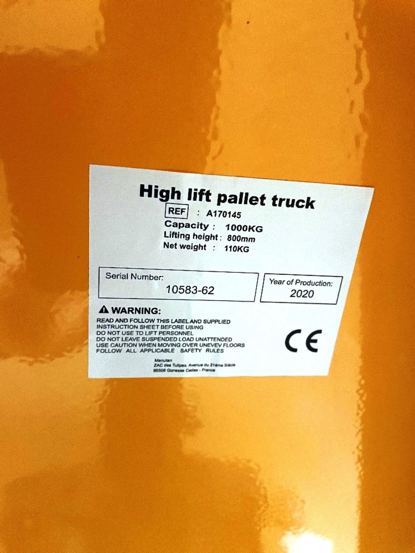 Manutan A170145 1,000KG High Lift Pallet Truck | YOM: 2020 - Image 3 of 3