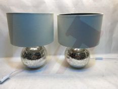 2 x Table Lamps w/Shades | Cracked Mirror Ball Effect