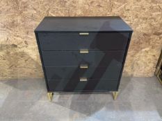 4 Drawer Chest Of Drawers | Black Wood Effect | On Gold Coloured Legs | 77 x 40 85cm