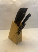 5 X Knife set in Wooden Block with Scissors