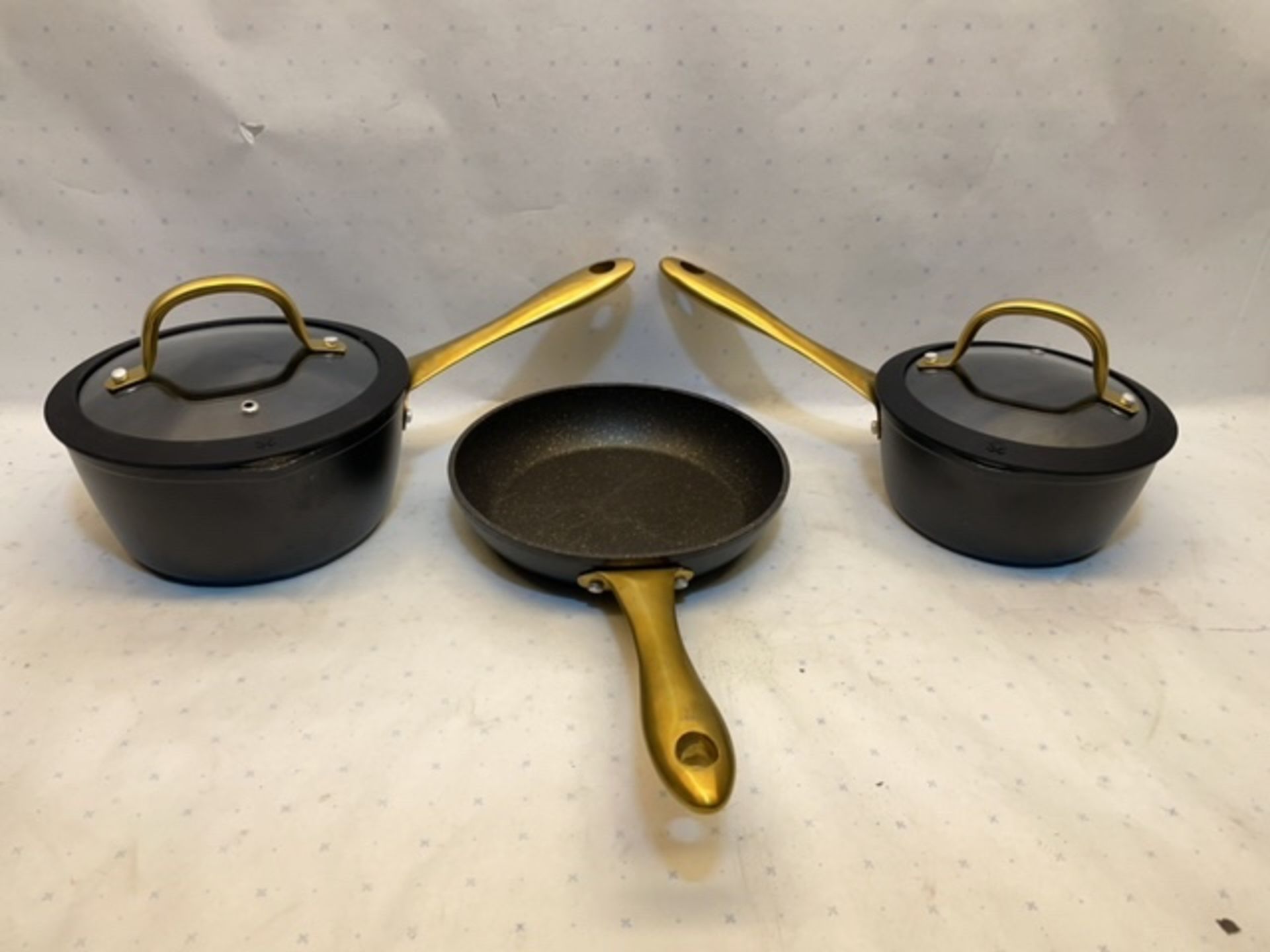 3 x Black Pan Set | Gold Coloured Handles