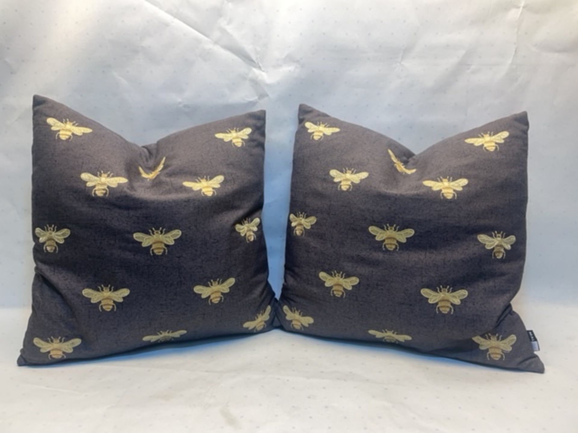 2 X Grey Cushions with Embroidered Bees