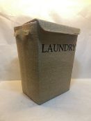 Canvas Covered Laundry Basket with Wooden Handles and Lid