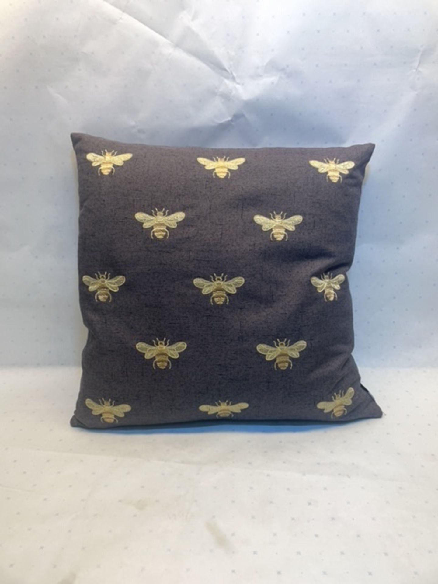 2 X Grey Cushions with Embroidered Bees - Image 2 of 3