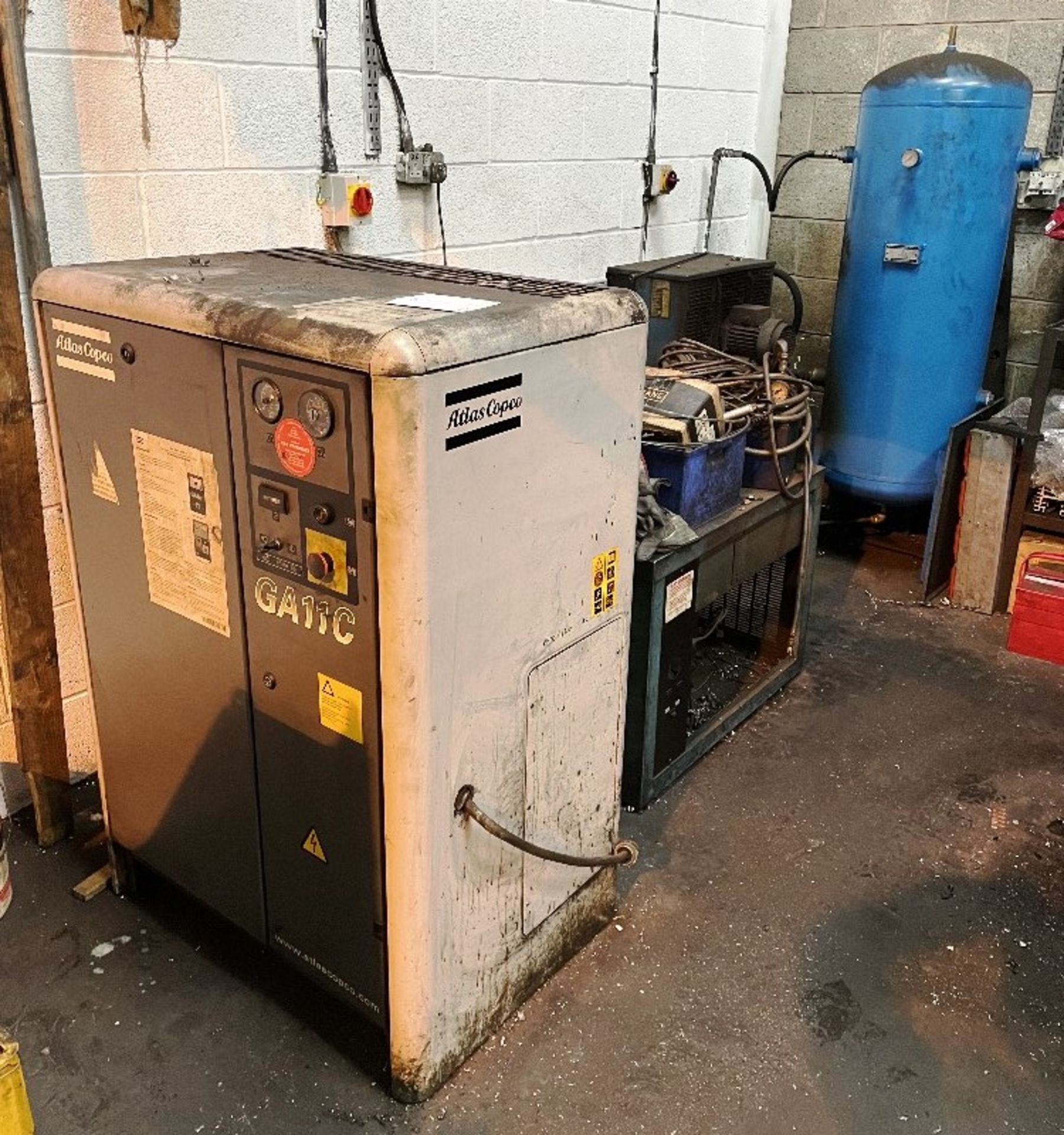 Atlas Copco GA11C Screw Compressor w/ Air Receiving Tank & Dryer