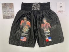 Sugar Ray Leonard & Roberto Duran Dual Signed Boxing Trunks w/ COA