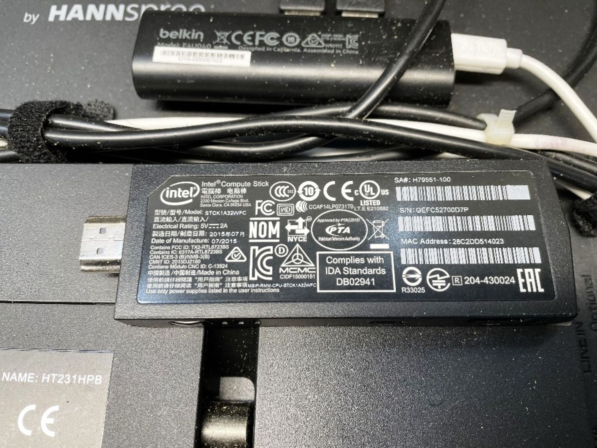 Hanns G HT 231 HPB Touch Monitor w/ Belkin 4-Port USB Hub, Intel Compute Stick, Power Cables & Fligh - Image 7 of 7