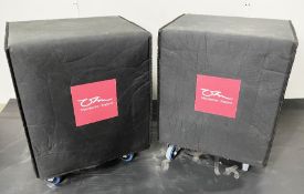 2 x Ohm Cora-S Subwoofers w/ Protective Covers & Touring Dollies *