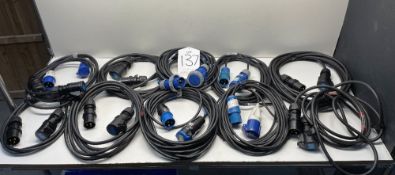 10 x Approx. 5-10m 16 Amp Power Cables