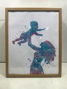 4x Blue and Purple Mother and Child Pictures in Frames