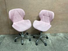 2x Pink Fabric Roller Office Chairs