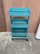 3 Shelved Blue Metal Trolly