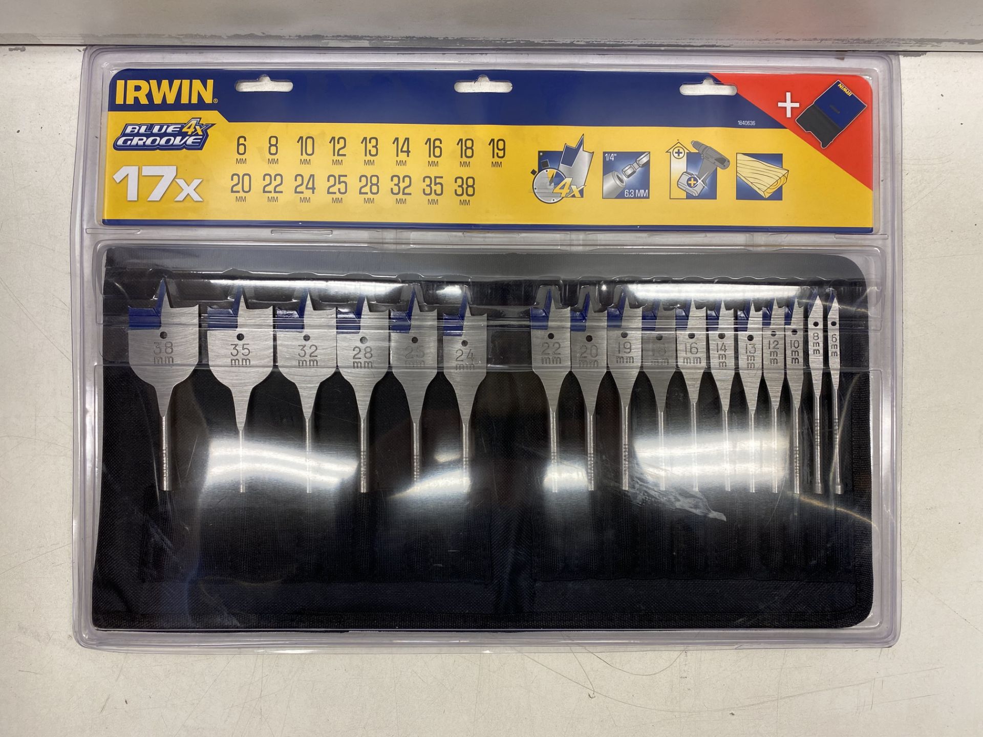 10 x Irwin Blue Groove 17pc Flat Spade Drill Bit Set Wallet IRW1840636 IRWIW4041002