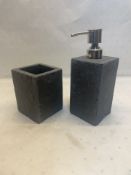 Grey Slate Effect Soap Dispenser and Tooth Brush Holder