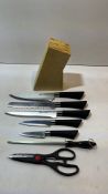 5 x Knife set in Wooden Block w/ Scissors