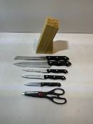 5 x Knife set in Wooden Block w/ Scissors