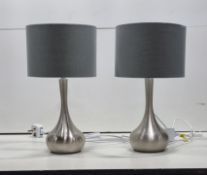 Pair of Bedside Lamps w/ Grey Shades/Chrome Base