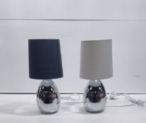 Pair of Bedside Lamps Silver Base W/ Black & White Shades