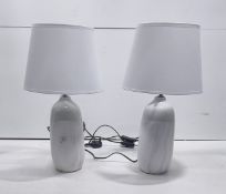 Pair of Bedside Lamps Grey/White Marble Effect Base W/ White Shades