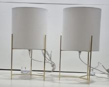 Pair of Bedside Lamps w/ White shade/Brass 3 legs