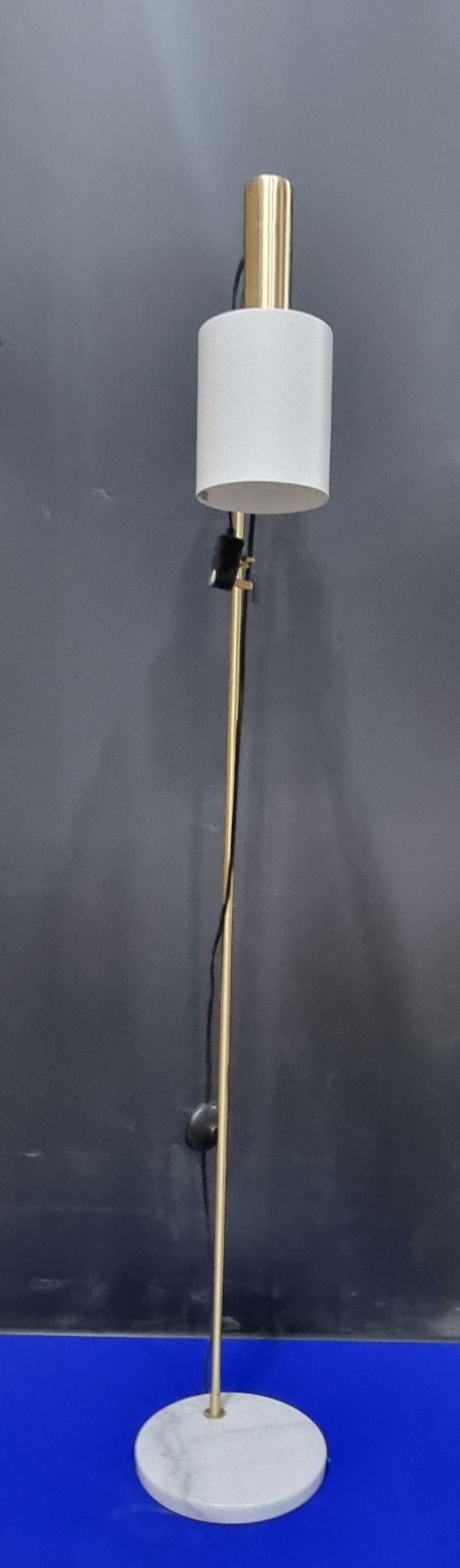 Floor Lamp w/ Grey Marble Effect Base/Brass Stand/White Shade