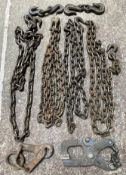 8 x Various Heavy-Duty Lifting Chains/Hooks