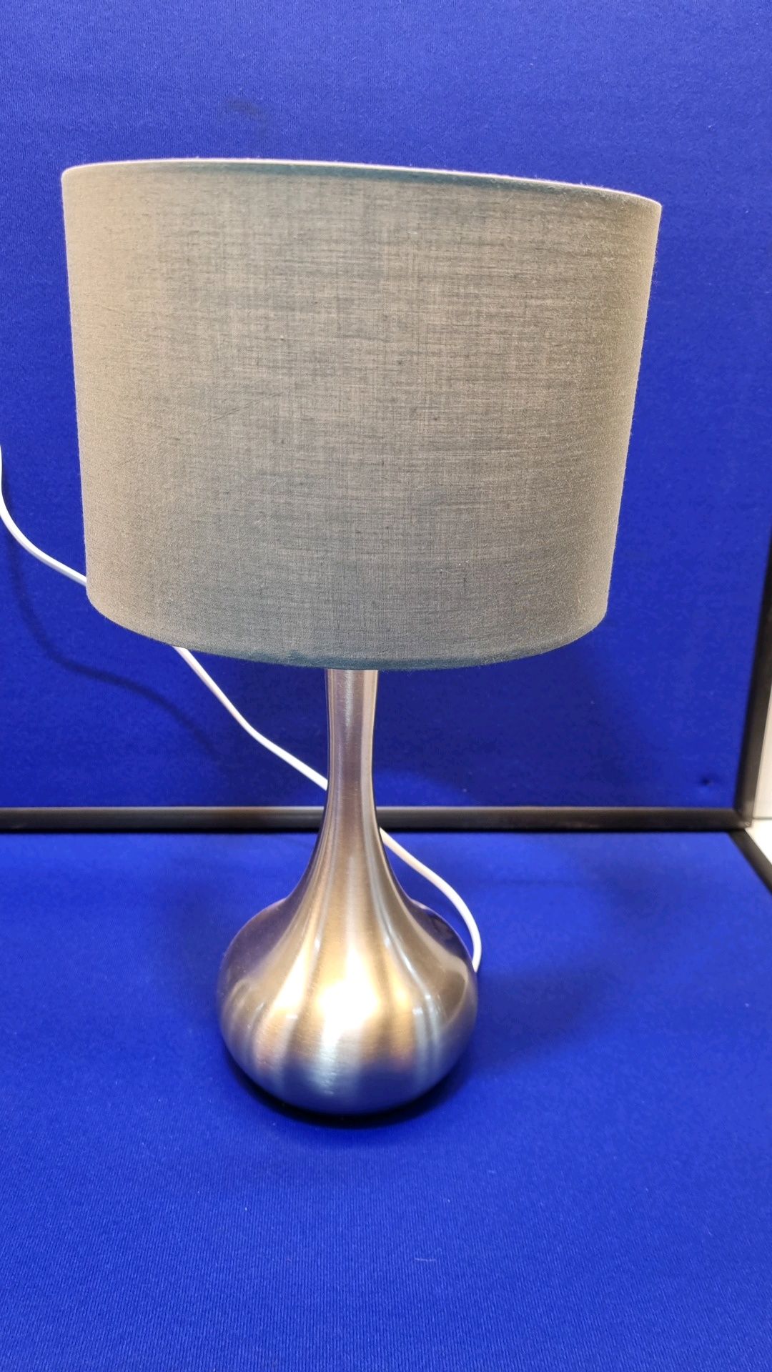 Pair Of Bedside Lamps Satin Chrome Base, Grey Shade - Image 4 of 4