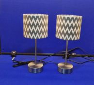 Pair Of Bedside Lamps Chrome Stand, Grey/White Zig Zag Shade