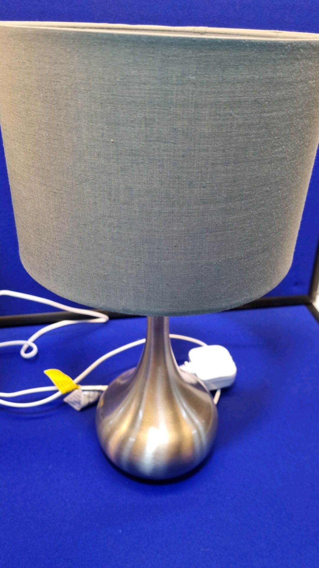 Pair Of Bedside Lamps Satin Chrome Base, Grey Shade - Image 2 of 4