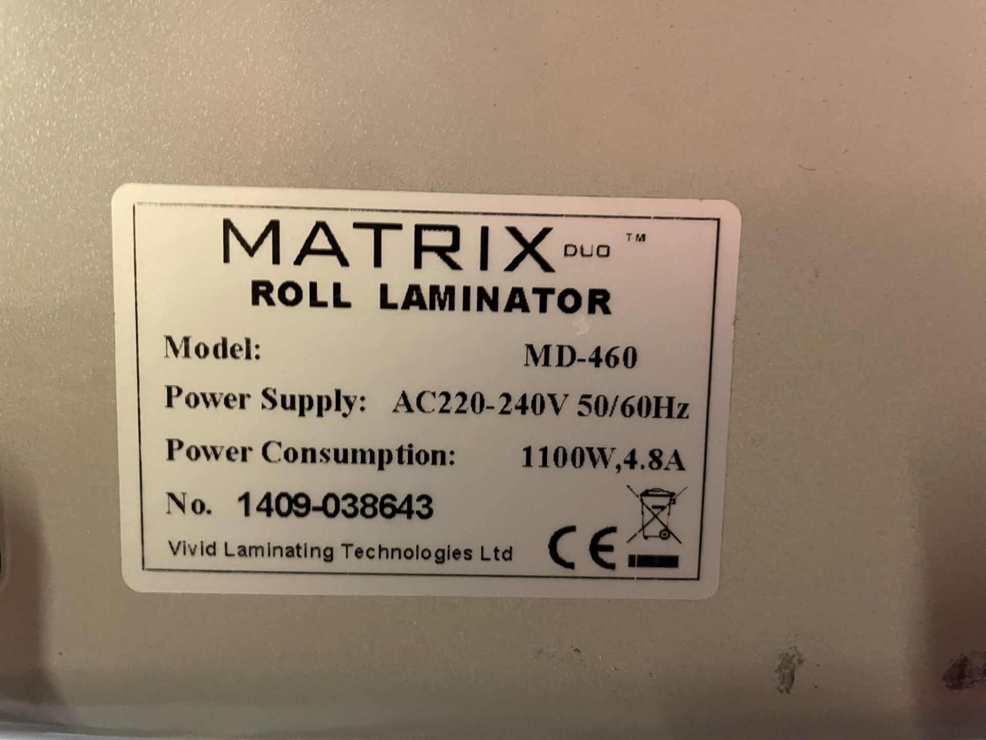 Matrix Duo MD-460 Double Sided Roll Laminator - Image 5 of 5