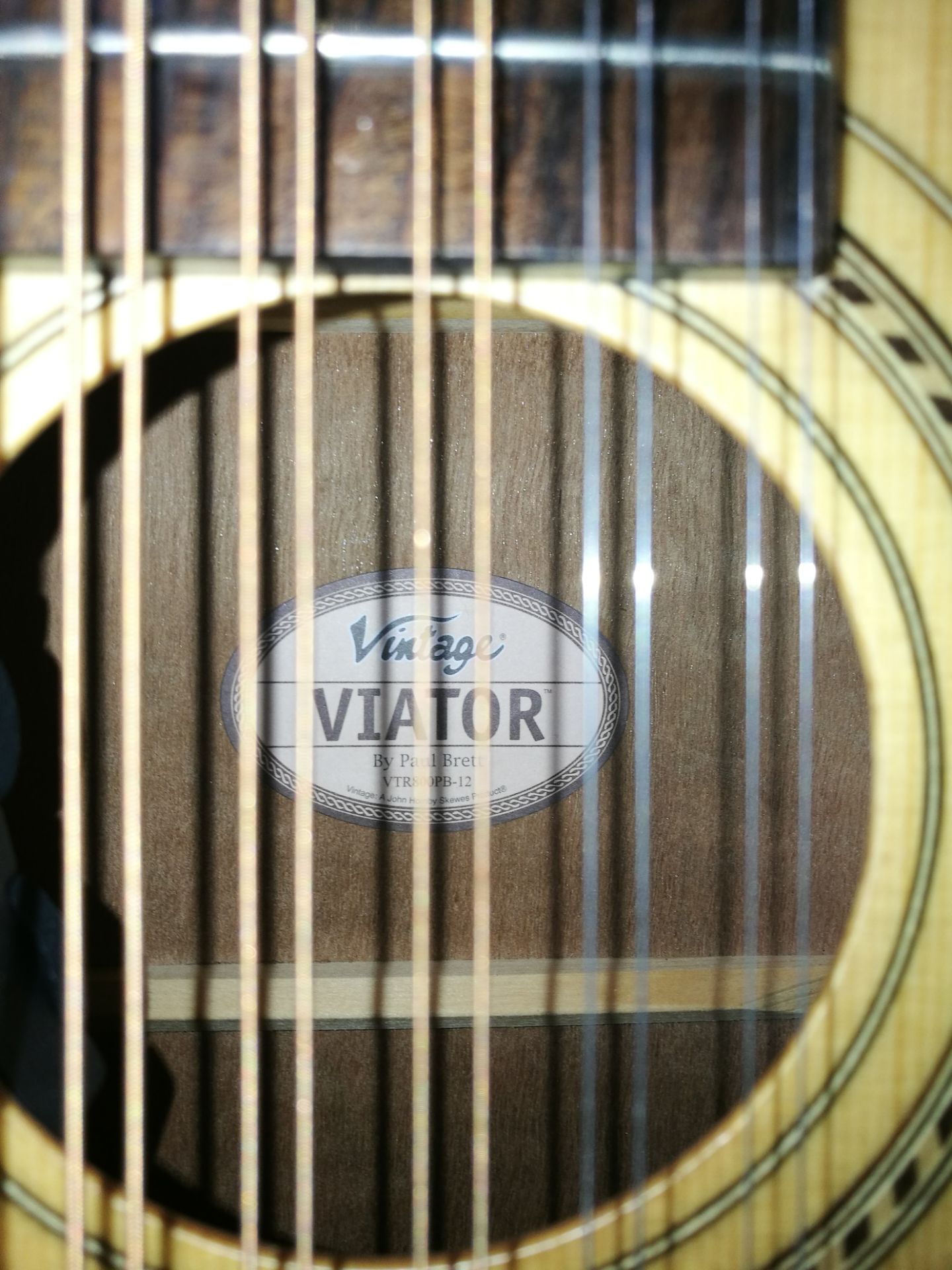 Vintage VTR800PB-12 Viator Paul Brett Signature 12-String Electro-Acoustic Travel Guitar w/ Gig Bag - Image 5 of 7