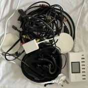 Mixed lot - Wireless chargers, HDMI Cable, BT Headphones, AV Leads, USB Leads (as pictured)