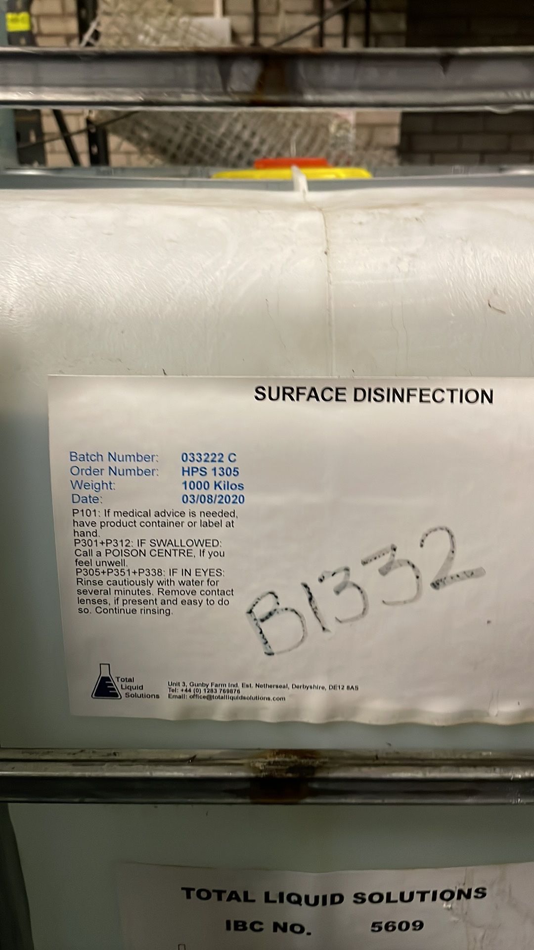 1 x 1,000ltr IBC Surface Disinfection Liquid - Image 2 of 4