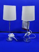 Pair Of Bedside Lamps Marble Effect Base, Brass Stand, White Shade