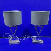Pair Of Bedside Lamps Silver Base Grey Shade